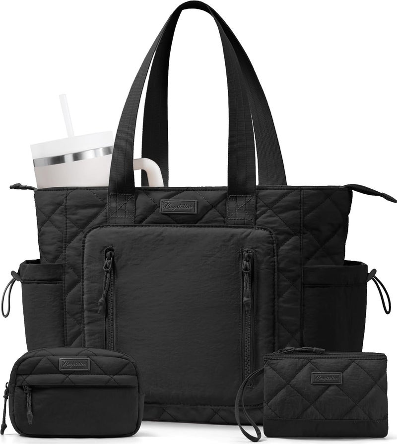 Bagstellar Puffer Tote Bag for Women, Lightweight Puffy Work Laptop Handbag Teacher Nurse Quilted School Daily Travel Gym Bag | Durable, with Zipper, 15.6" Laptop Sleeve, Large Tumbler Holder, Daily Carry On Bags, Comfy College Bags, Portable, Spacious - Image 1